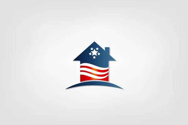 Casa Con Logotipo Del Icono Bandera Americana — Vector de stock