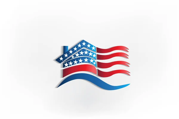 Logo Haus Usa Flagge Schwenkt Ausweis Ikone — Stockvektor