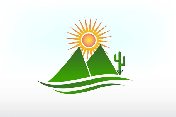 Montagne Sole Strada Cactus Logo Vettoriale Design — Vettoriale Stock