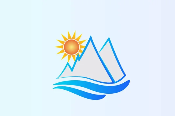 Logo Blu Montagne Sole Modello Immagine Vettoriale — Vettoriale Stock