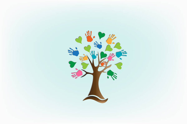 Дерево руки любовь сердца векторный логотип иконка шаблон изображения
