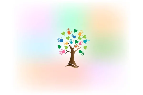 Arbre Mains Amour Coeurs Logo Vecteur — Image vectorielle