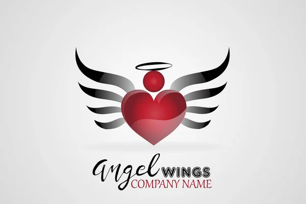 Vektor Vektor Vázlat Angel Wings Szív Ikon Logó Vázlat — Stock Vector