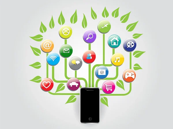 Smartphone Árbol Redes Sociales Redes Información Plana Logo Gráfico Imagen — Archivo Imágenes Vectoriales