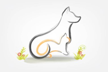 Logo köpek ve kedi siluet suluboya vektör görüntü