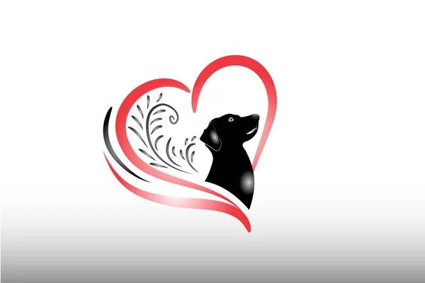 Pies Logo Kwiatowego Serca Miłość Wektor Obrazu Sylwetka Ikona — Wektor stockowy