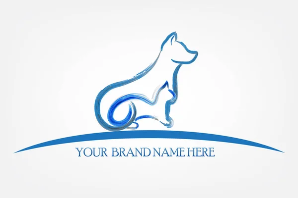 Logo Perro Gato Azul Acuarela Vector Imagen — Vector de stock