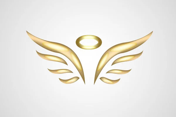 Gold Sketch Angel Wings Logo Vector Template — Stock Vector