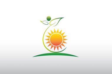 Doğa logo sağlıklı yeşil yapraklar ve simge vektör görüntü güneş