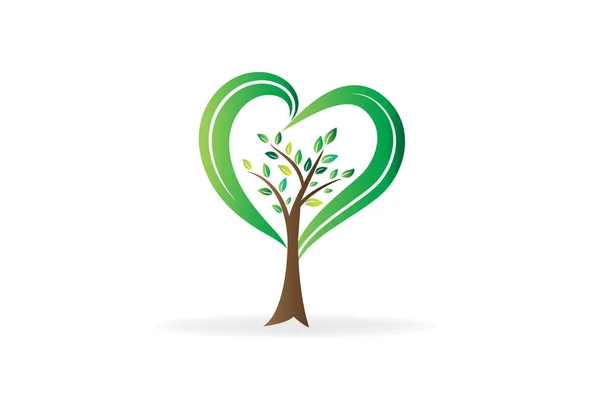 Logo Ağaç Seviyorum Kalp Şekli Ekoloji Sembol Simge Vektör Görüntü — Stok Vektör