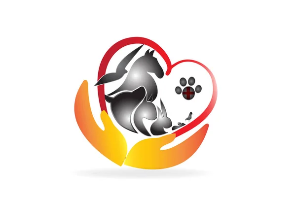 Weterynaryjnego Wizytówka Obraz Wektor Logo Ręce Zwierzęta — Wektor stockowy