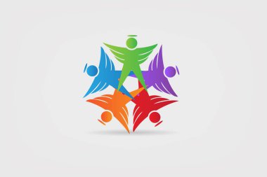 Logo melek ekip çalışması birlik insanlar kutsal kişilerin resmi kimliği kartvizit sembolü