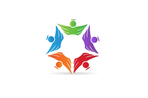 Logo Melek Ekip Çalışması Birlik Insanlar Kutsal Kişilerin Resmi Kimliği — Stok Vektör