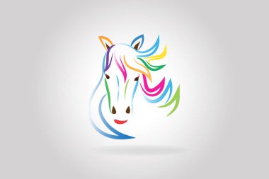 Logo beauty horse head colorful silhouette icon line art vector