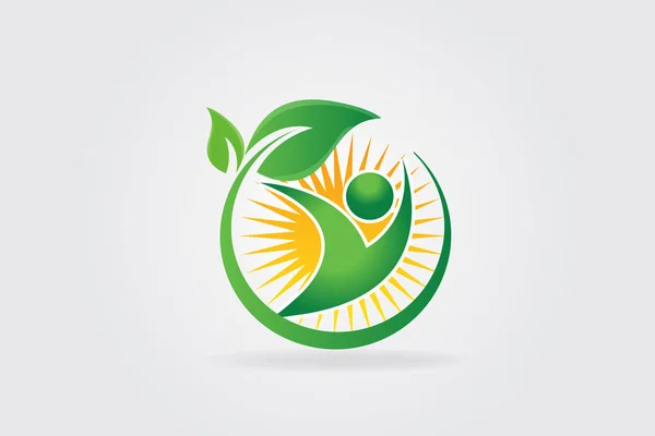 Logo Salud Naturaleza Hoja Con Diseño Vectores Sol — Archivo Imágenes Vectoriales