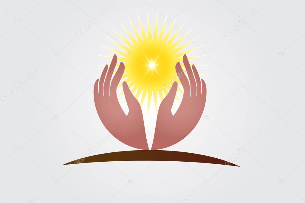 Hope hands and sunlight logo vector image