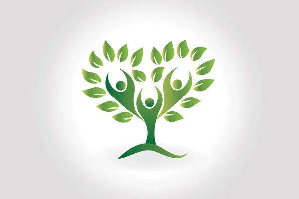 Logo Pessoas Adoram Árvore Coração Vida Ecologia Ícone Símbolo Vetor — Vetor de Stock