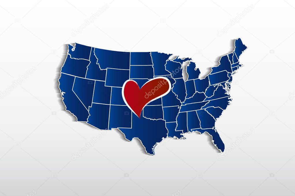Vector USA map and love heart logo icon image template