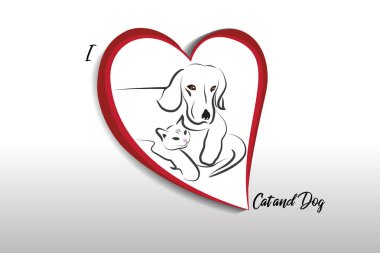 Kedi ve köpek vektör görüntü logo tasarım seviyorum