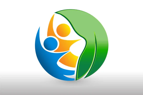Logo Santé Nature Feuille Gens Équipe Entreprise Vecteur Conception — Image vectorielle