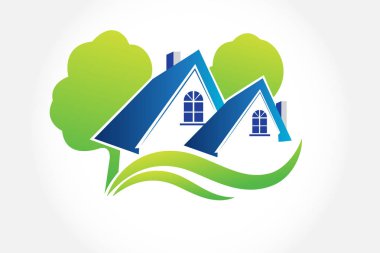 Evler ve ağaçlar Emlak logo vektör