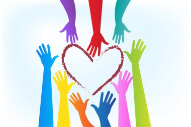 Eller bir kalp logo vektör görüntüsü etrafında