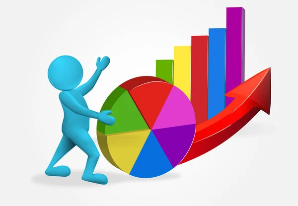 Homme 3d avec des statistiques de graphique d'entreprise icône de croissance des ventes logo image vectorielle — Image vectorielle