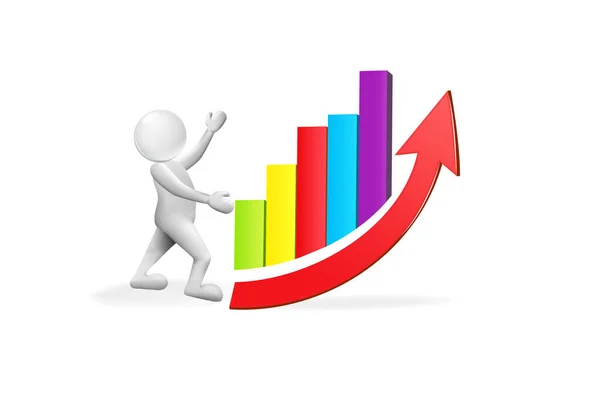 3d mann mit business graph statistiken wachstum verkäufe icon logo — Stockvektor