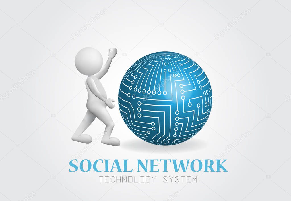 3d Small Person with a network global world logo vector