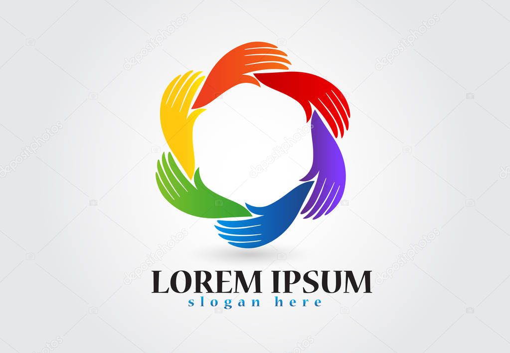 Logo hands in a circle, charity concept vector image design