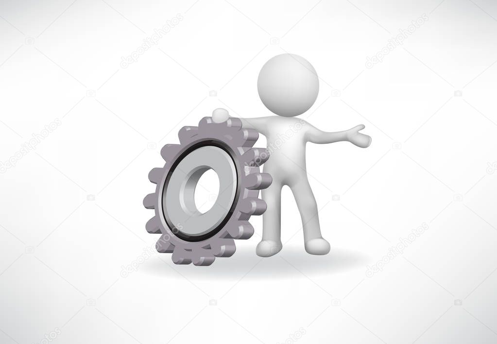 3d Small People with a gear vector design