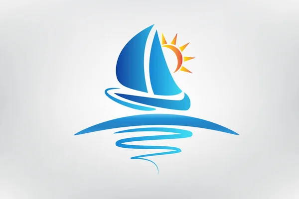 Boot golven en zon logo vector — Stockvector