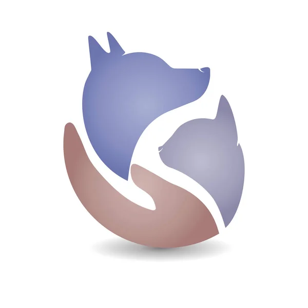 Logo pies i kot dłoń Pielęgnacja — Wektor stockowy