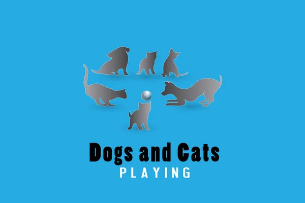Hundar och katter som spelar logotyp — Stock vektor