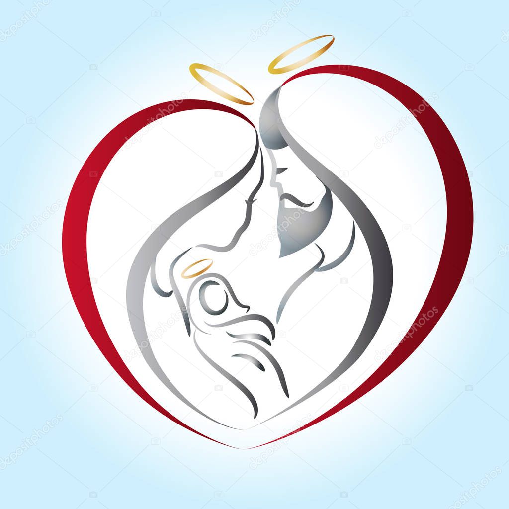 Family in a heart shape stylized sketch icon vector logo