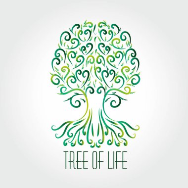 Logo ağaç girdaplı kalpler sembol simgesi vektör