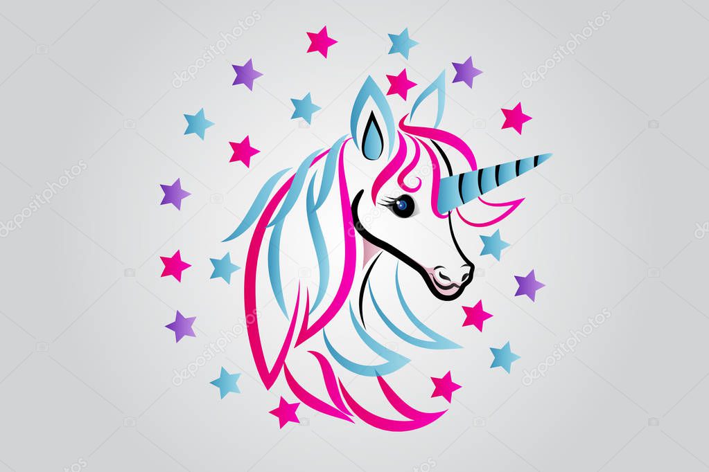 Unicorn horse beauty fantasy image vector logo design