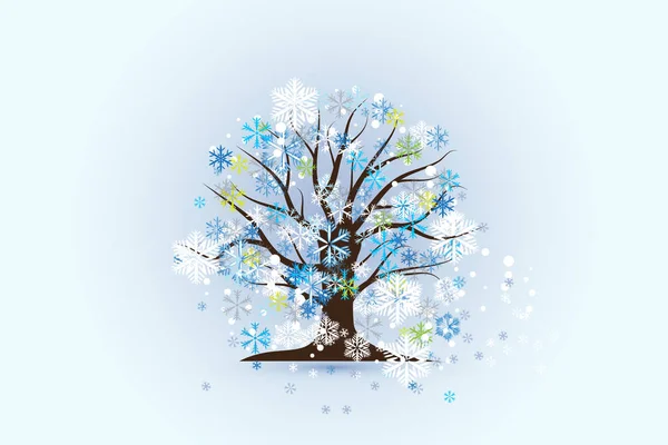 Дерево с рождественскими снежинками — стоковый вектор