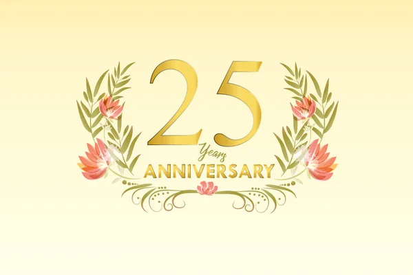 25 Years anniversary golden watercolor wreath — Stock Vector