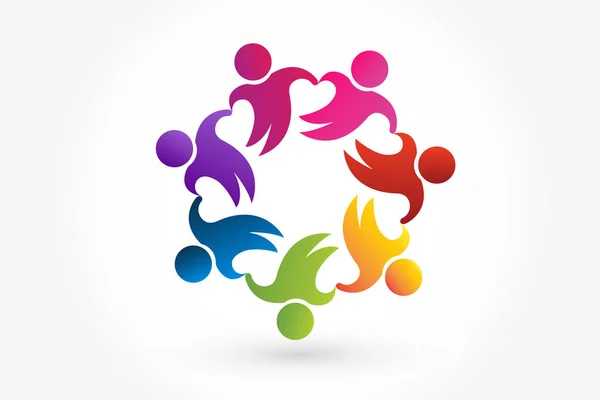 Logo týmová práce lidé jednota partneři přátelství v objetí — Stockový vektor