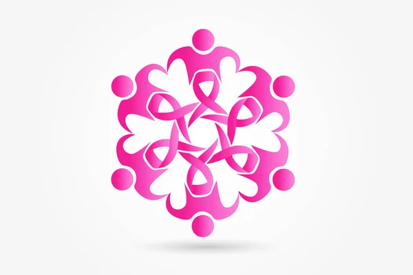 Medvetenhet cancer symbol teamwork folk logo — Stock vektor