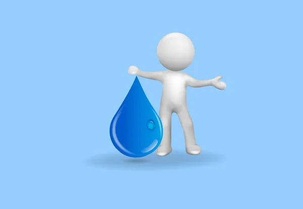 3d Small People with a drop of water — Stock Vector