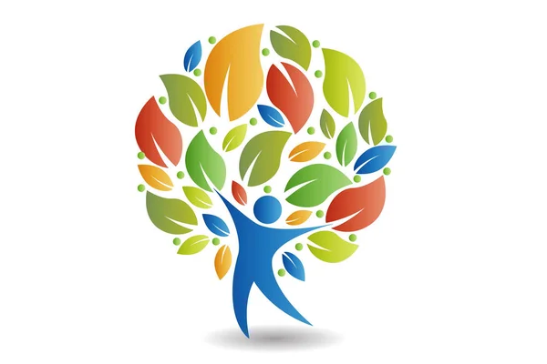 Tree personer ekologi logotyp — Stock vektor