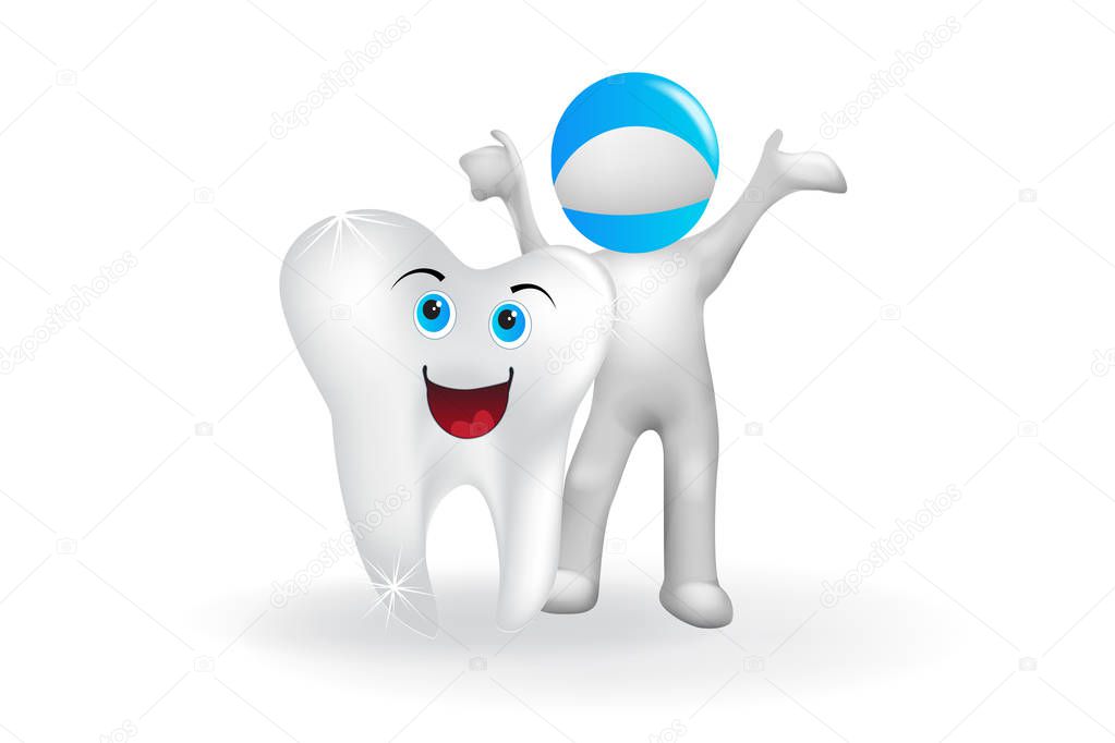3D Doctor man with a healthy smiling tooth vector image logo design template background
