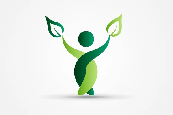 Logo sain nature vert personnes feuilles icône — Image vectorielle