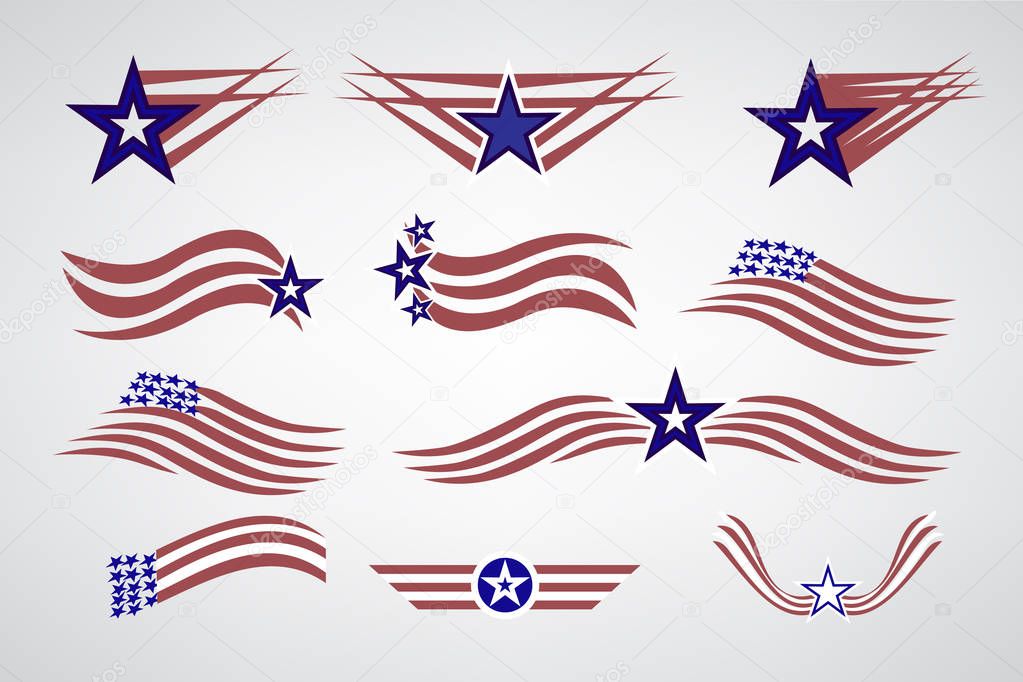 USA flags logos set vector image design elements