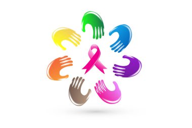 Pembe kurdele logo vektöretrafında Eller