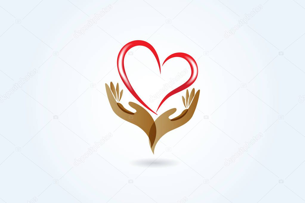 Hands and love heart hope symbol logo vector image design graphic template