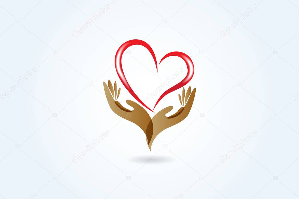 Hands and love heart logo vector