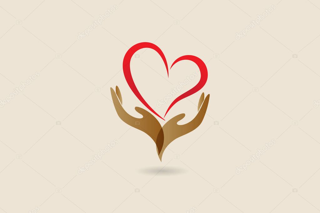 Hands and love heart logo vector image design graphic template